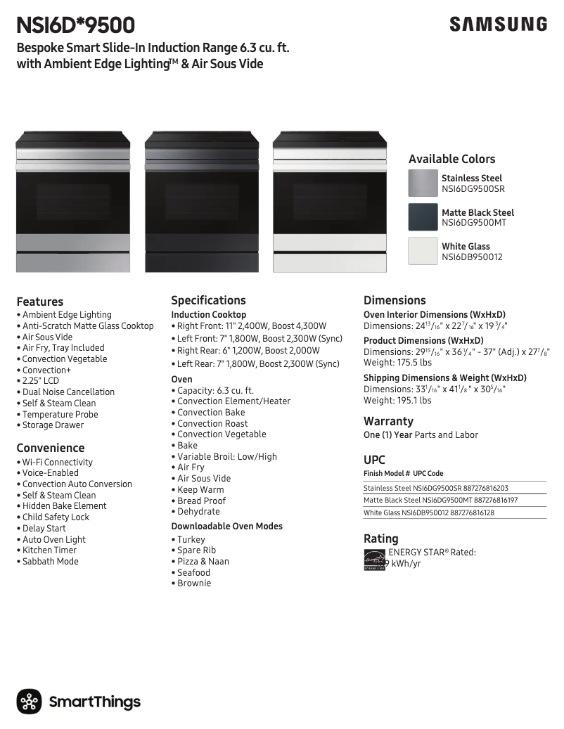 Page 1 de la notice Fiche technique Samsung NSI6DB950012AA