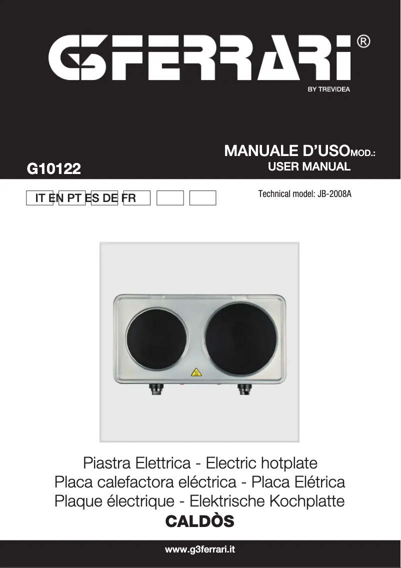 Image de la première page du manuel de l'appareil Caldòs G10122