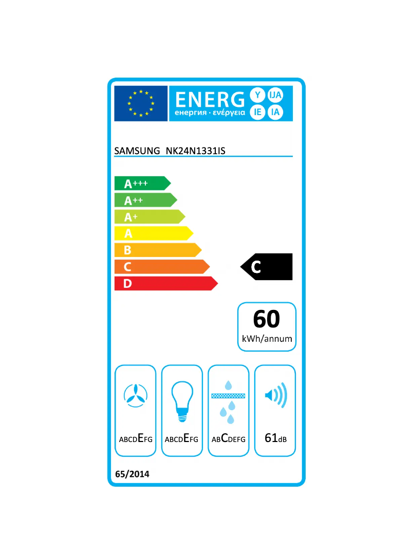 Page 1 de la notice Label énergétique Samsung NK24N1331IS