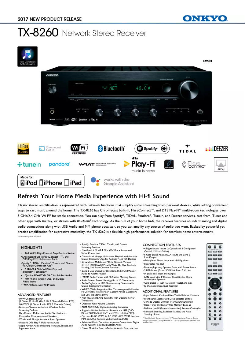 Page n°1 - Fiche technique Onkyo TX-8260