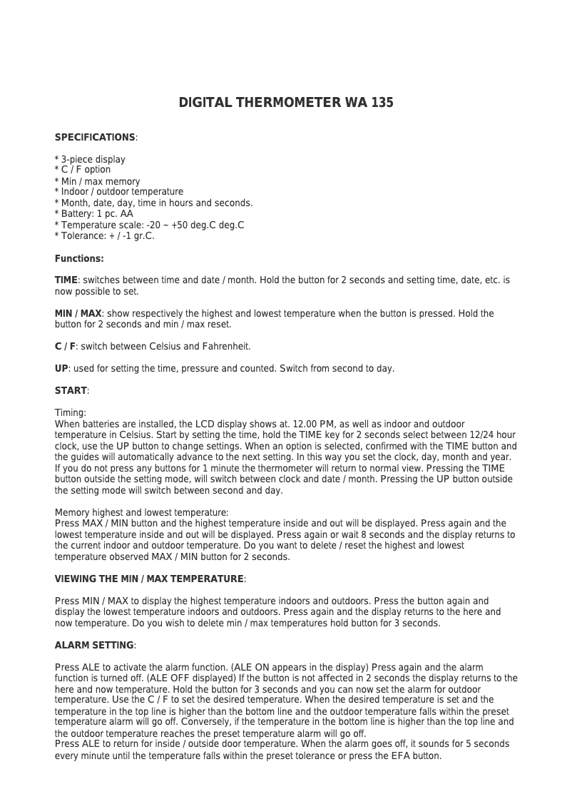 Page 1 de la notice Manuel utilisateur Ventus WA135