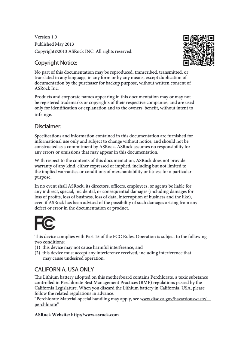 Page 1 de la notice Manuel utilisateur Asrock Z87 Extreme6/ac