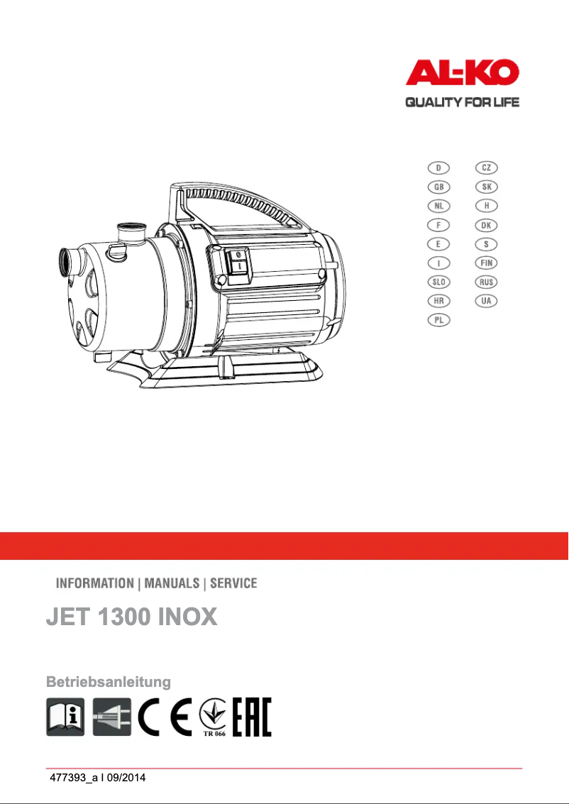 Page n°1 - Manuel utilisateur AL-KO Jet 1300 Inox
