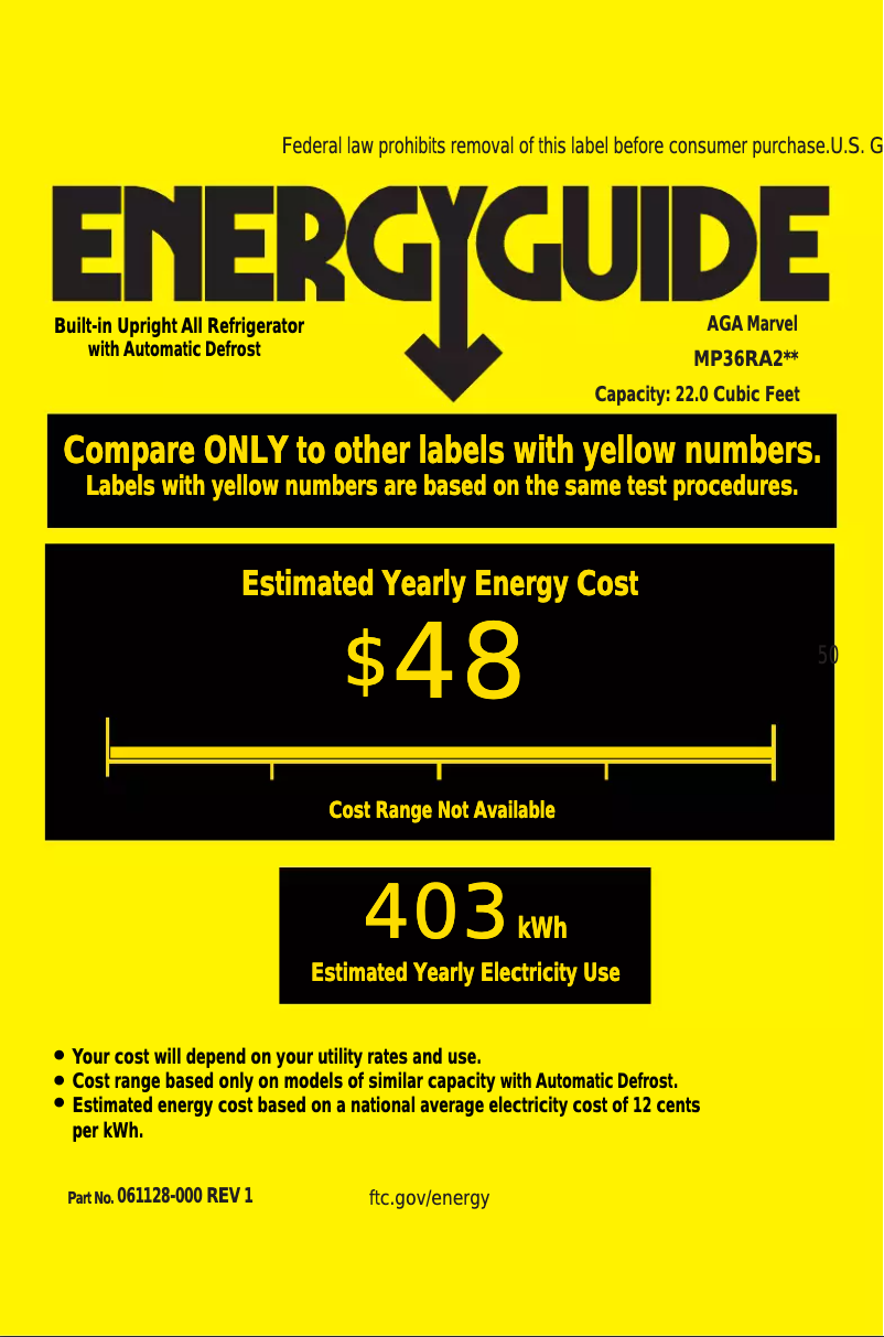 Page 1 de la notice Label énergétique Marvel MP36RA2LP