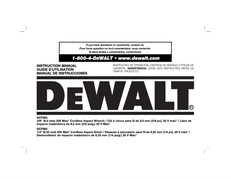 Page 1 de la notice Manuel utilisateur DeWalt DCF883