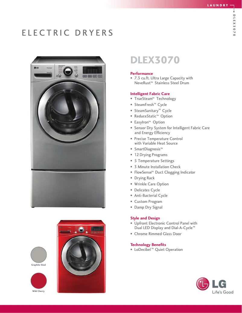Page n°1 - Fiche technique LG DLEX3070V