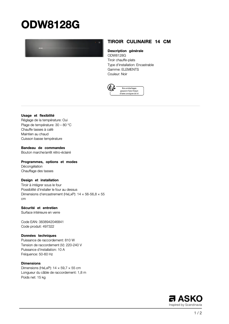 Image de la première page du manuel de l'appareil ODW8128G