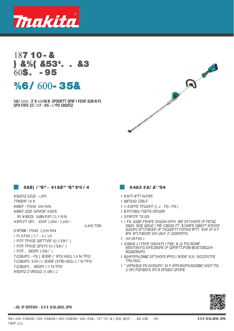Page 1 de la notice Fiche technique Makita DUN600LRTE