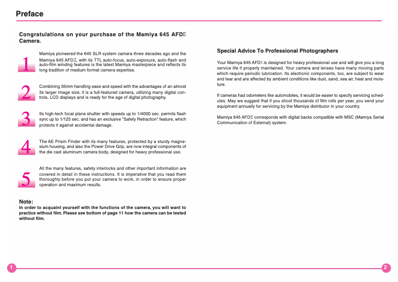 Page n°1 - Manuel utilisateur Mamiya 645 AFD II