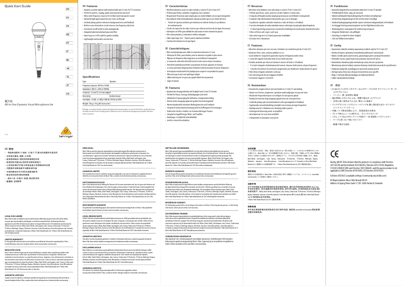 Page n°1 - Manuel utilisateur Behringer BC110