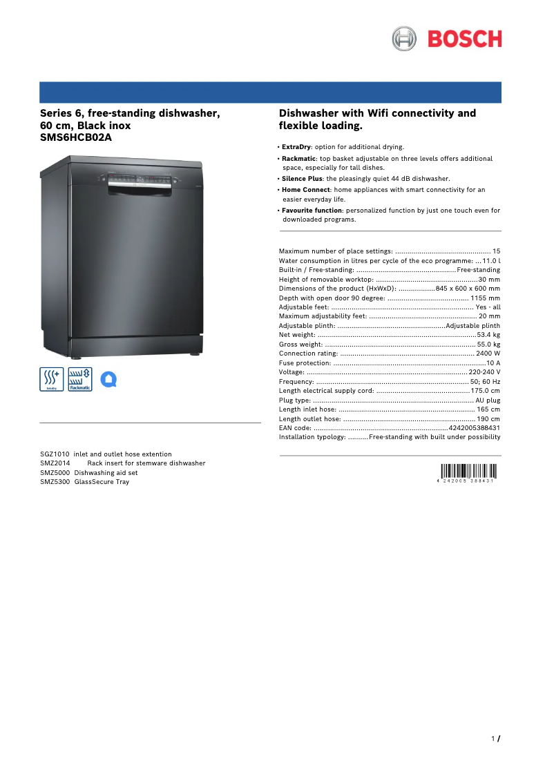 Página 1 del manual Ficha técnica Bosch SMS6HCB02A