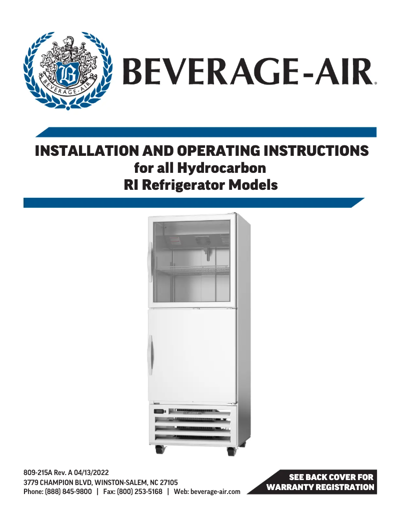 Page 1 de la notice Manuel utilisateur Beverage-Air RID18HC-HGS-26