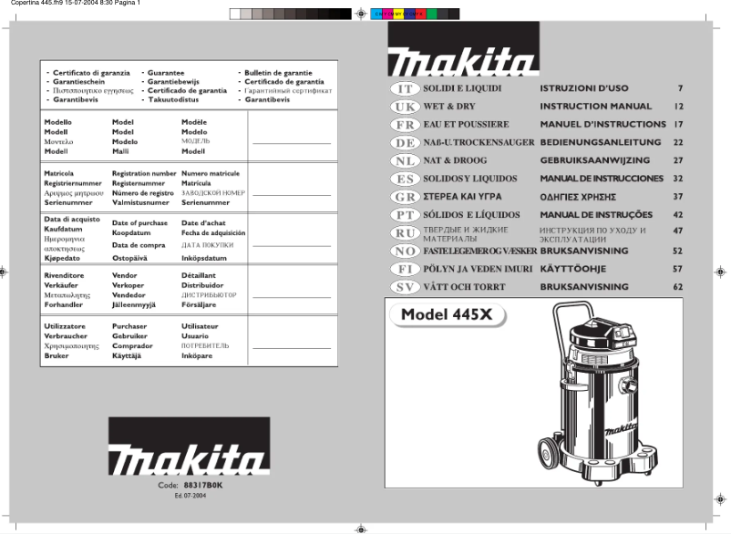 Page 1 de la notice Manuel utilisateur Makita 445X