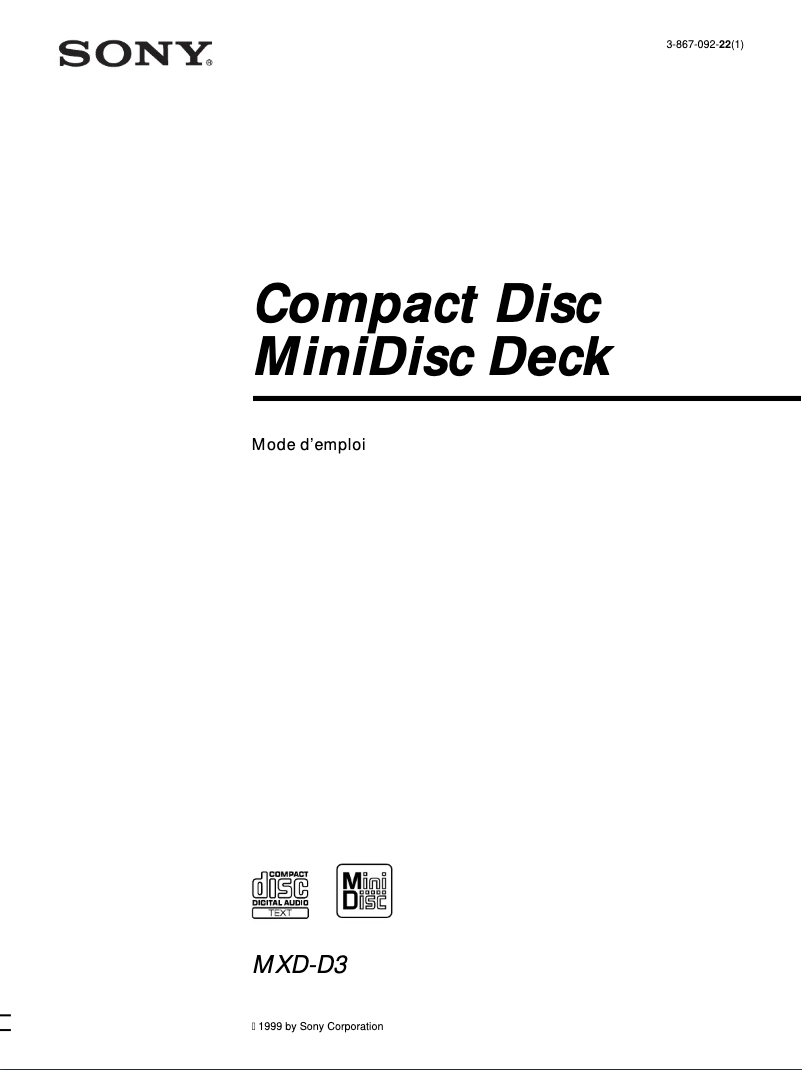 Page n°1 - Manuel utilisateur Sony MXD-D3