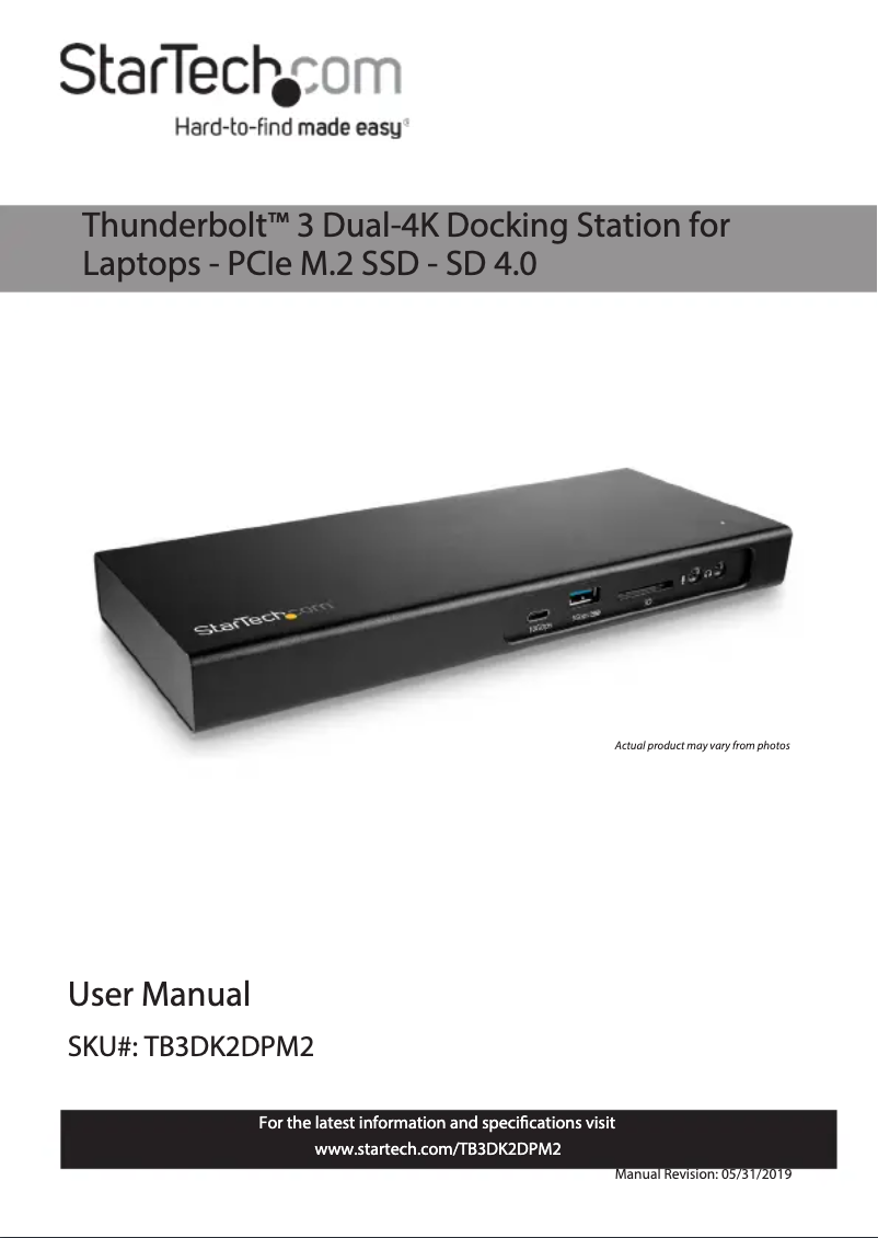 Page n°1 - Manuel utilisateur StarTech.com TB3DK2DPM2