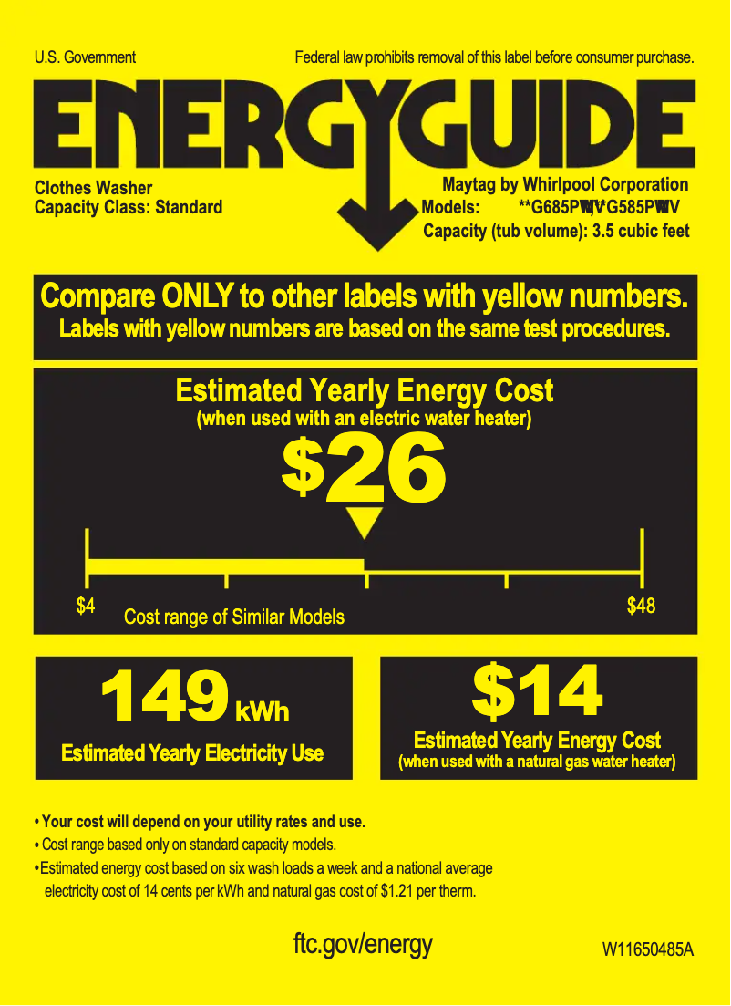 Page 1 de la notice Label énergétique Maytag MVWP586GW