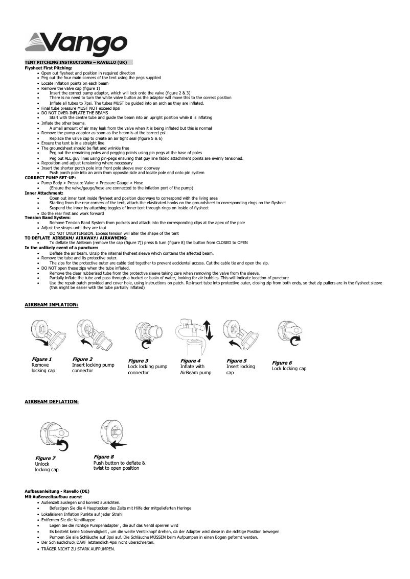 Page 1 de la notice Manuel utilisateur Vango Ravello 600