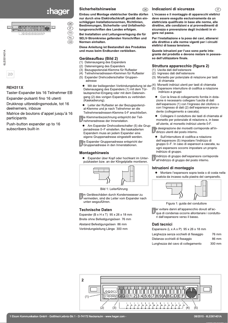 Page 1 de la notice Manuel utilisateur Hager REH311X