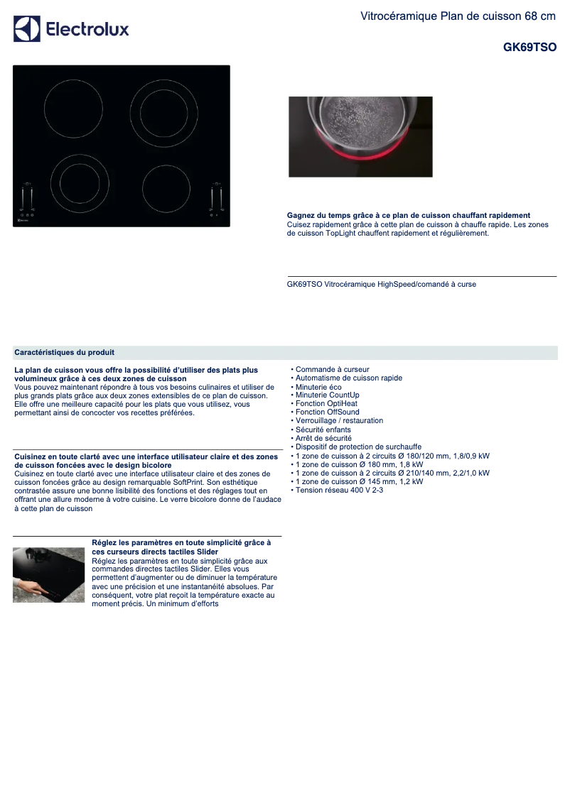 Page n°1 - Fiche technique Electrolux GK69TSO