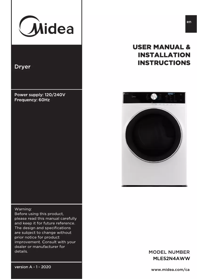 Page 1 de la notice Manuel utilisateur Midea MLE52N4AWW