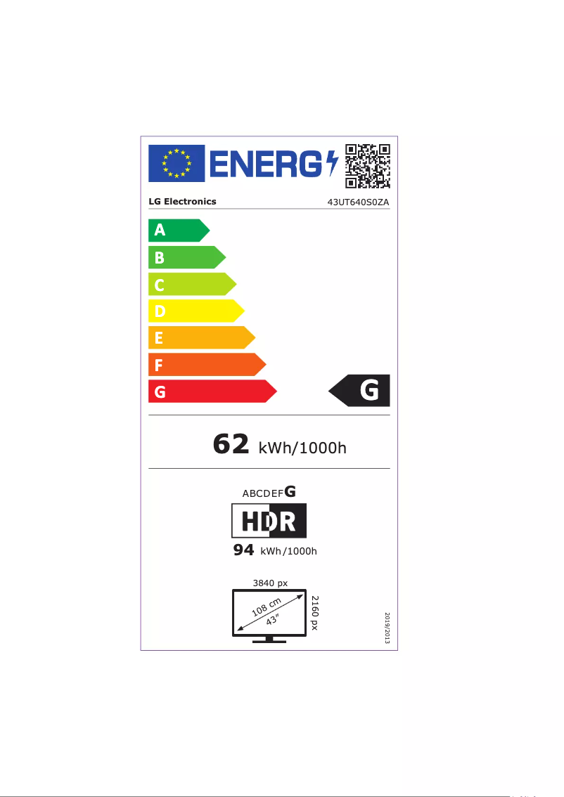 Page 1 de la notice Label énergétique LG UT640S