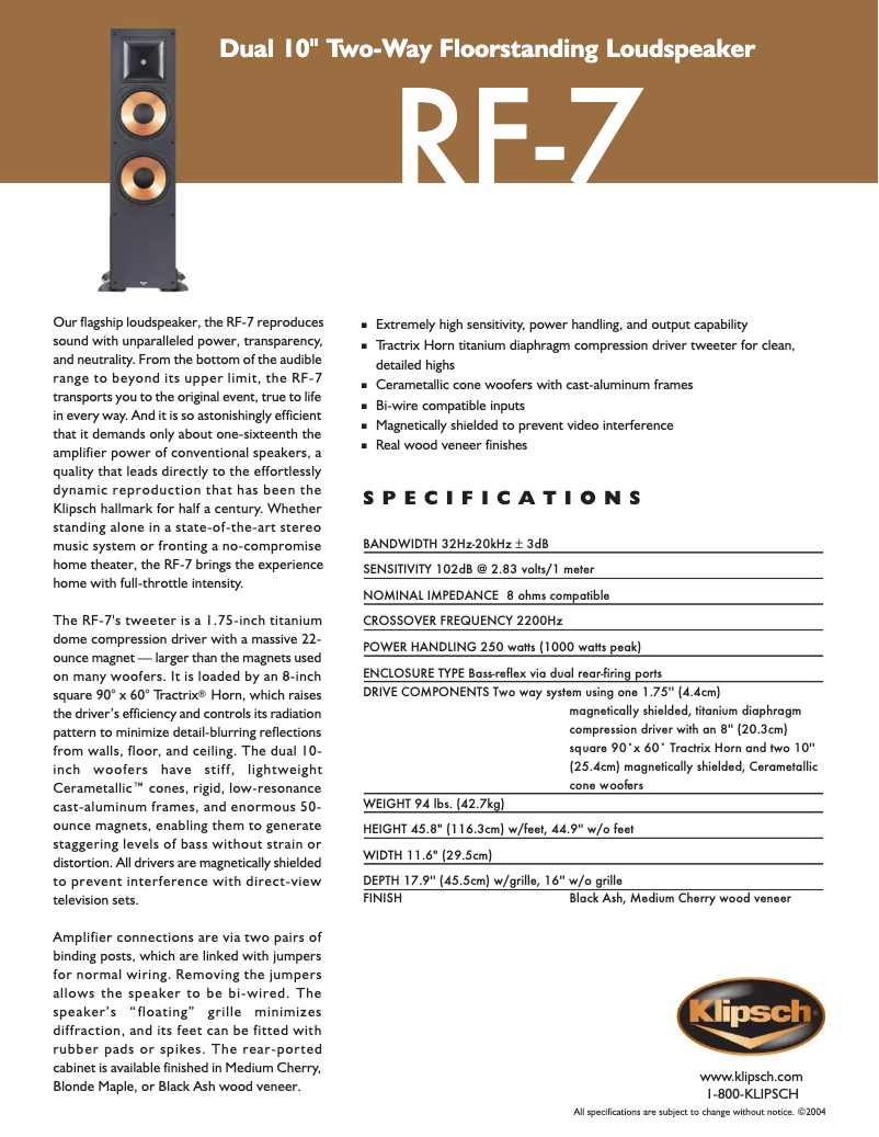 Page n°1 - Fiche technique Klipsch RF-7