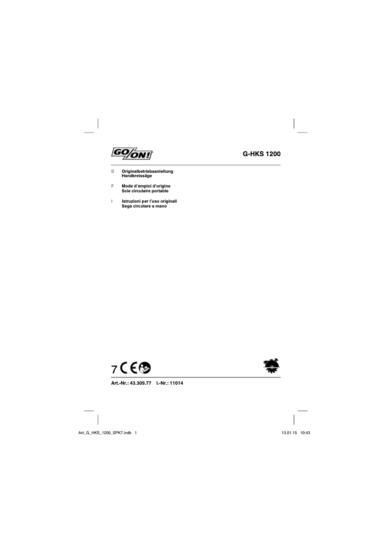 Image de la première page du manuel de l'appareil G-HKS 1200