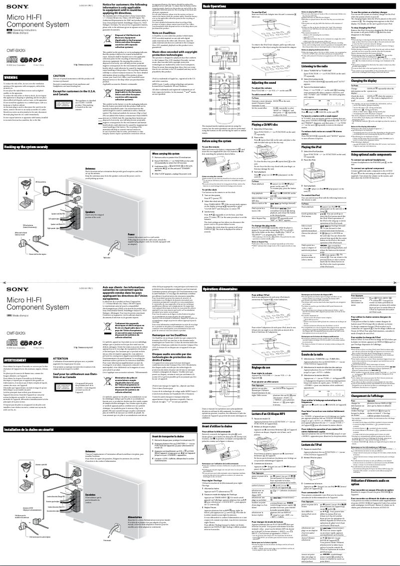 Page 1 de la notice Manuel utilisateur Sony CMT-BX20I