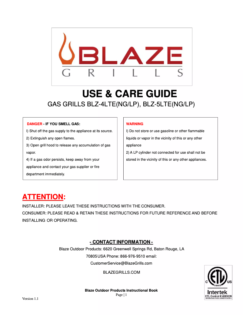 Page 1 de la notice Fiche technique Blaze BLZ-4LTE2