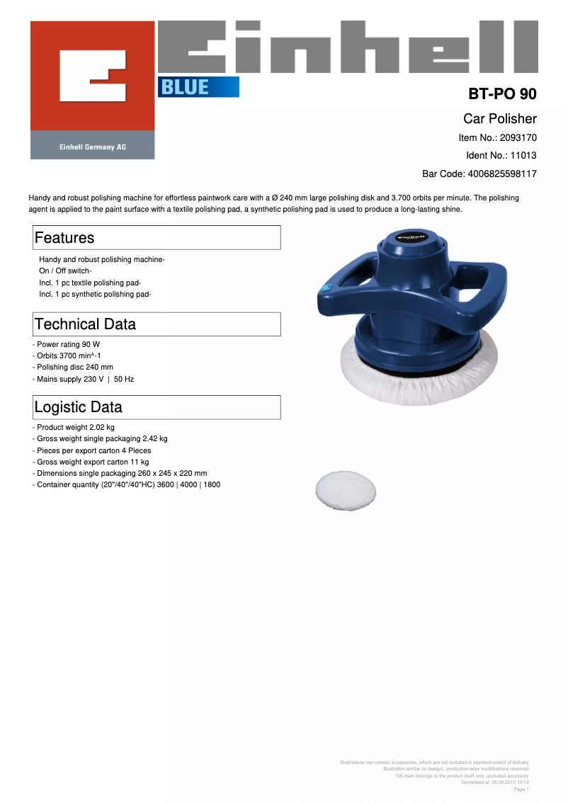 Image de la première page du manuel de l'appareil BT-PO 90