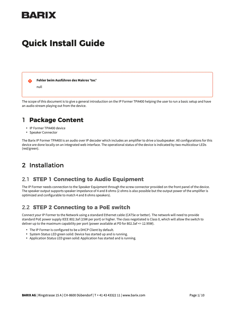 Page 1 de la notice Manuel utilisateur Monacor IP-FORMER