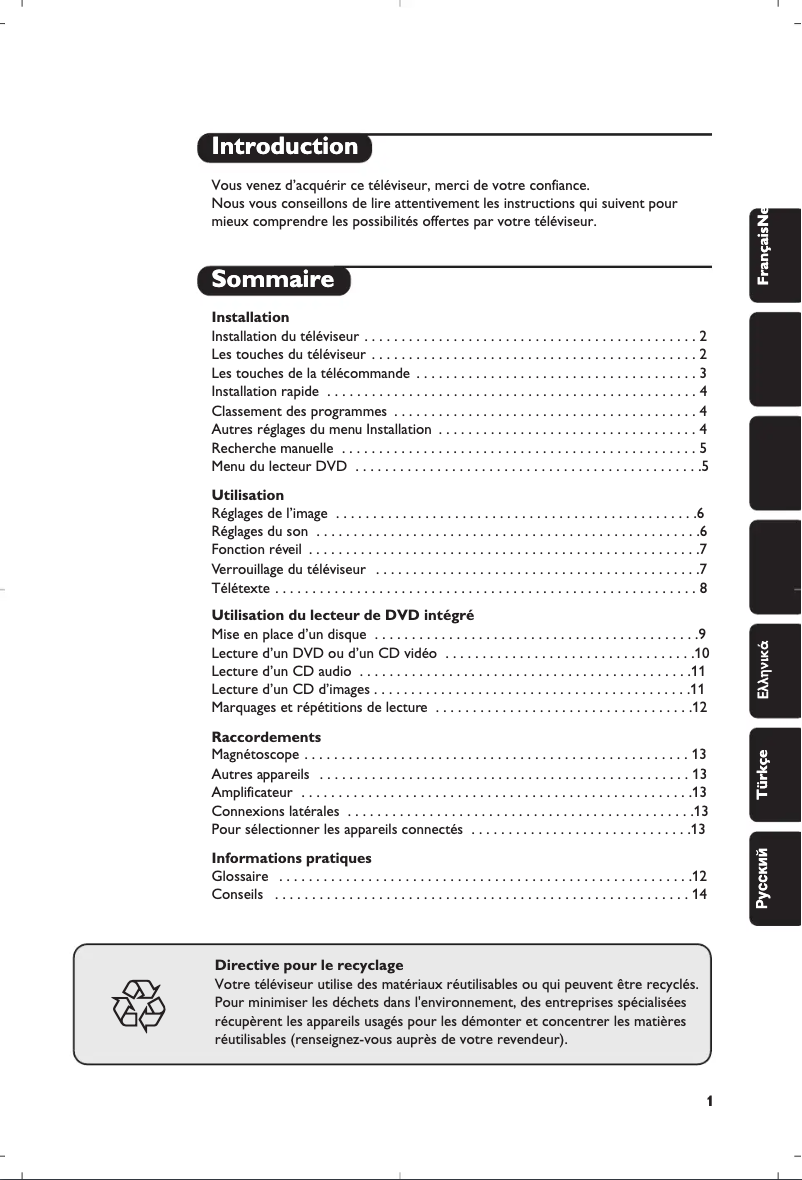 Page 1 de la notice Manuel utilisateur Philips 14PT6107