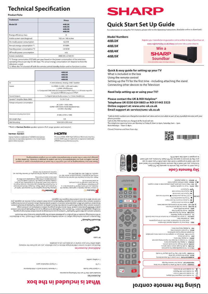 Page 1 de la notice Guide de démarrage rapide Sharp 40BJ5K