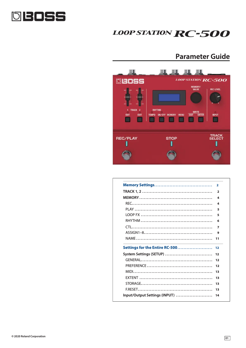 Page n°1 - Manuel utilisateur Boss RC-500
