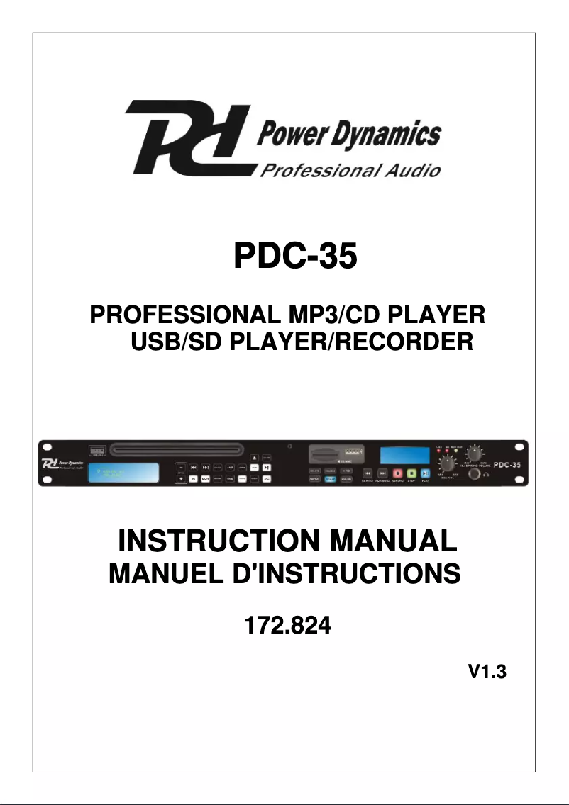 Page 1 de la notice Manuel utilisateur Power Dynamics PDC-35 172.824