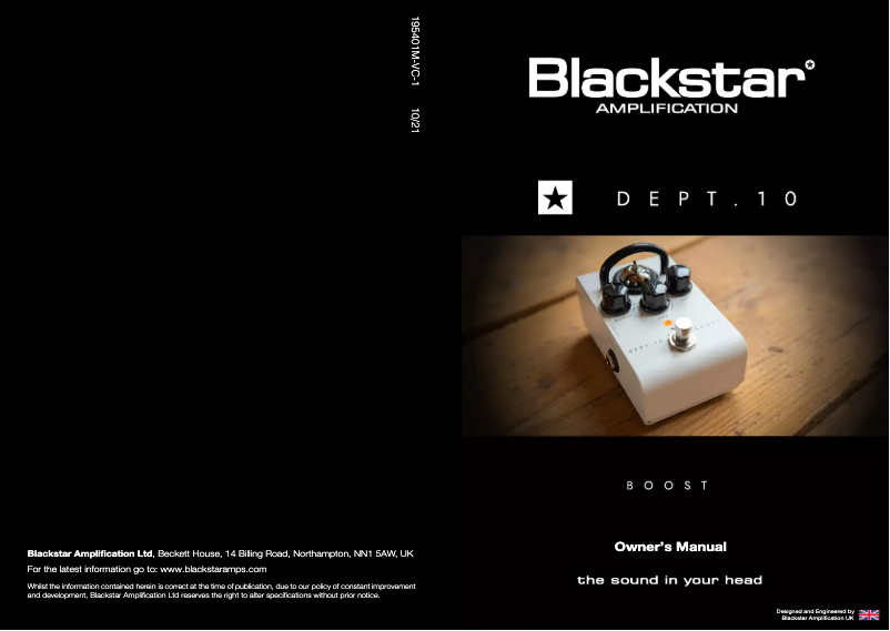 Page n°1 - Manuel utilisateur Blackstar Dept. 10 Boost
