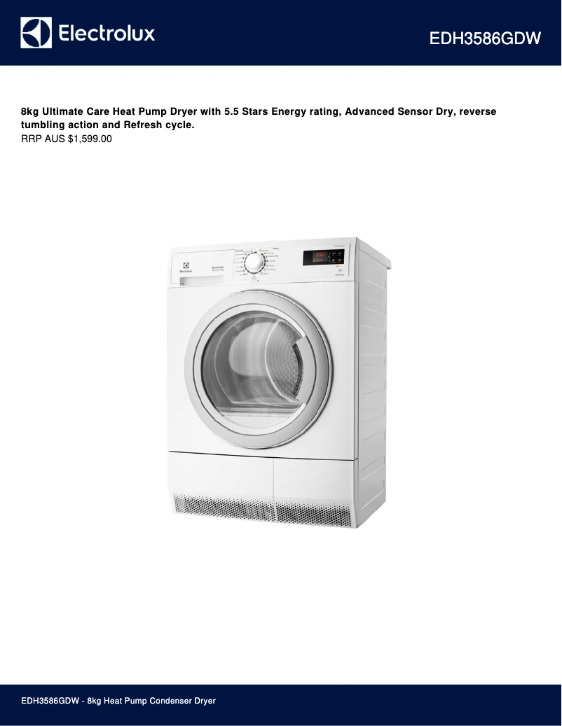 Página 1 del manual Ficha técnica Electrolux EDH3586GDW