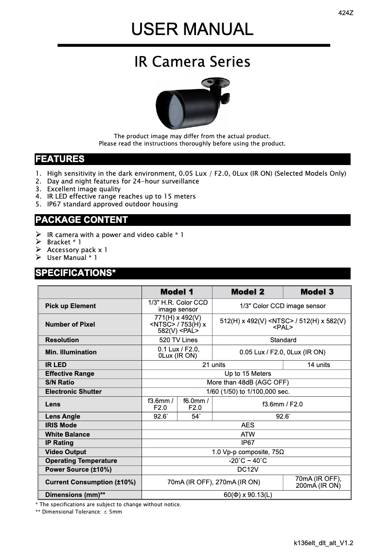 Page n°1 - Manuel utilisateur AVtech KPC136ALT