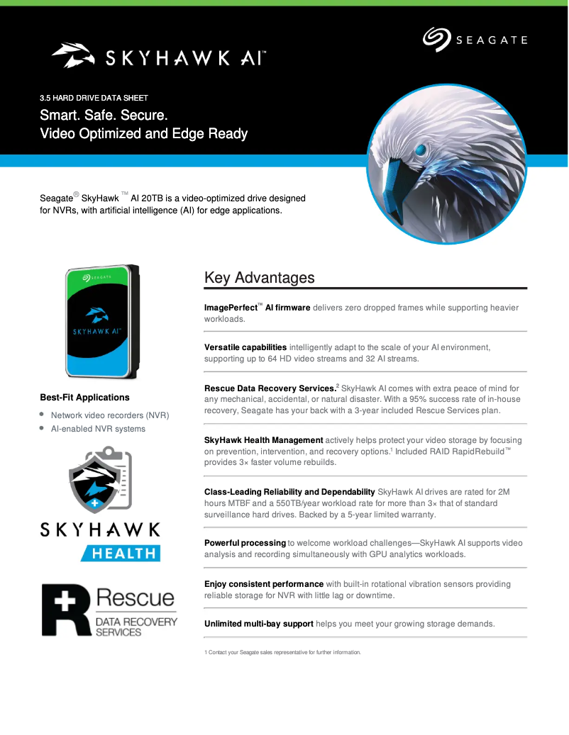 Page 1 de la notice Fiche technique Seagate Skyhawk AI
