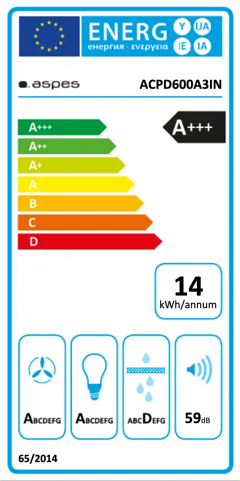 Page 1 de la notice Label énergétique Aspes ACPD600A3IN