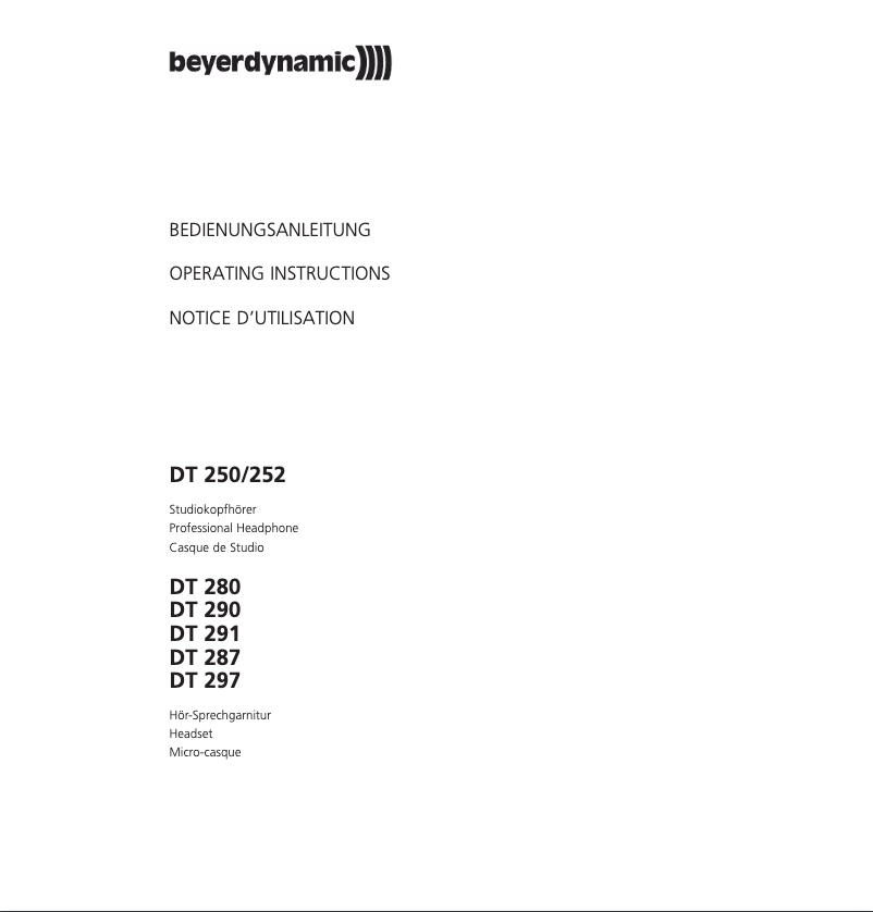 Page 1 de la notice Manuel utilisateur Beyerdynamic DT 297