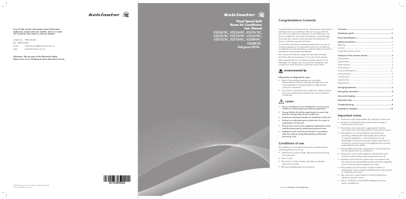 Page n°1 - Manuel utilisateur Kelvinator KSE35CRC