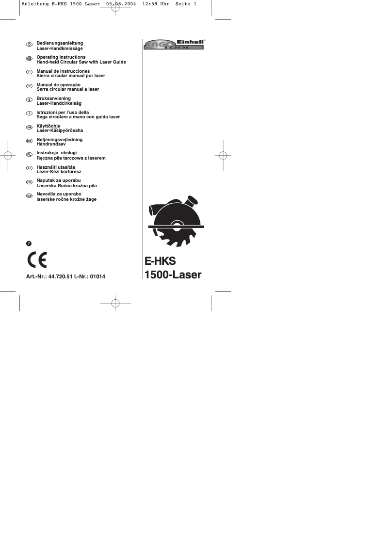Page 1 de la notice Manuel utilisateur Einhell E-HKS 1500-Laser
