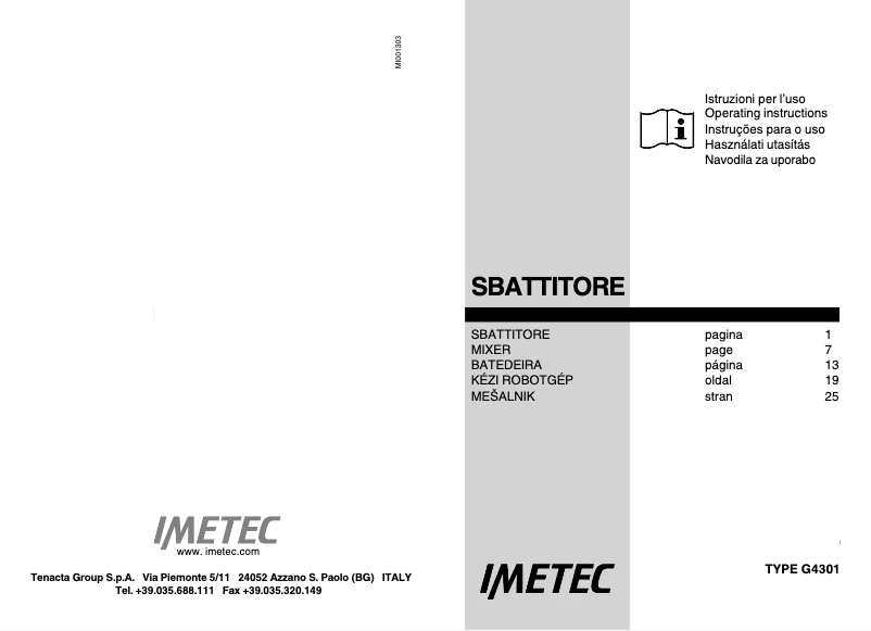 Page 1 de la notice Manuel utilisateur Imetec G4301