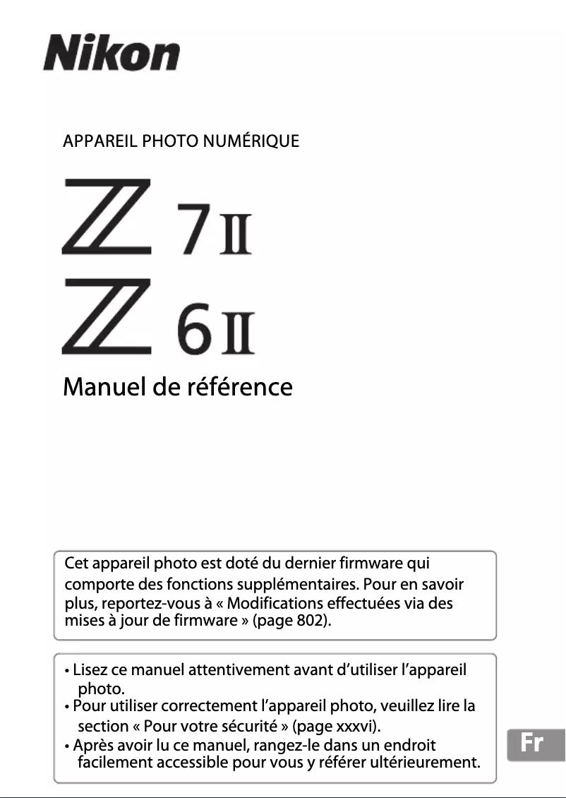 Page 1 de la notice Manuel utilisateur Nikon Z7 II