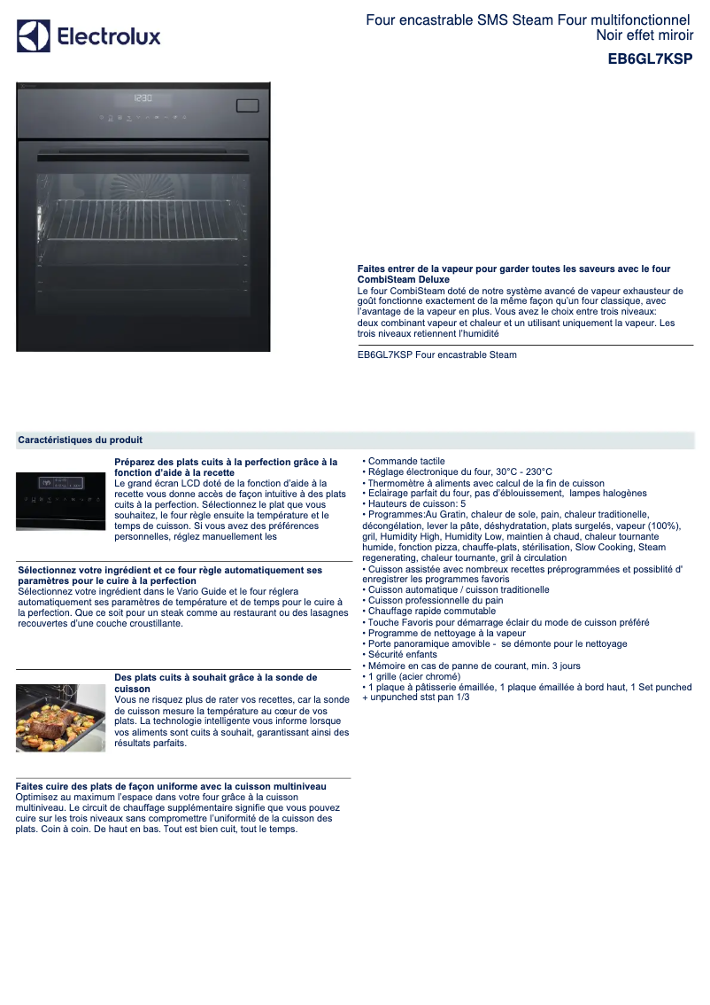 Page 1 de la notice Fiche technique Electrolux EB6GL7KSP