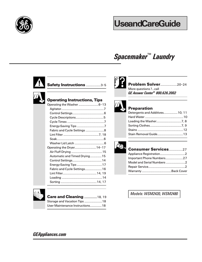 Page n°1 - Manuel utilisateur GE WSM2420DWW
