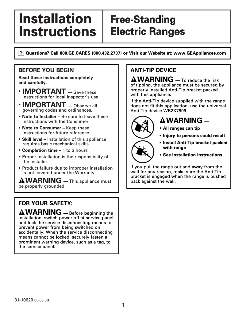 First page image of the manual for JBP81TLWW