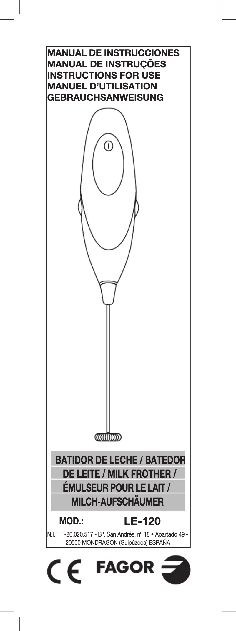 Page 1 de la notice Manuel utilisateur Fagor LE-120