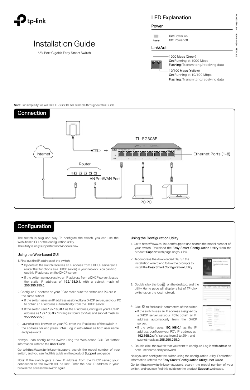 Image de la première page du manuel de l'appareil TL-SG605E